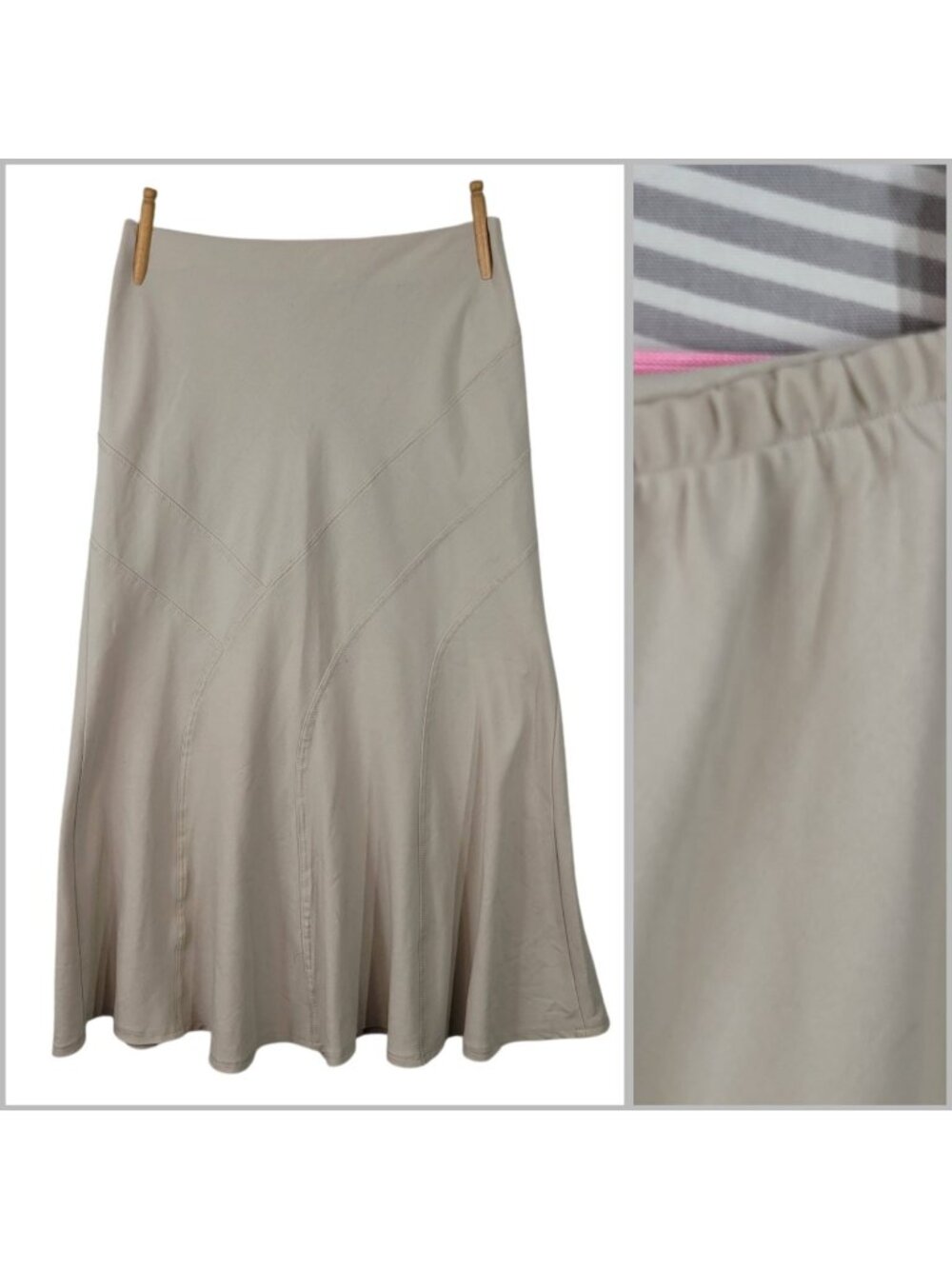 Vintage Khaki Skirt size Medium Tan Long Midi Modest Pull On Stretch Waist Panel